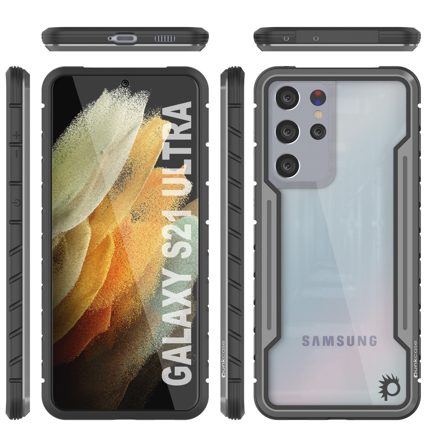 Punkcase S21 Ultra ravenger Case Protective Military Grade Multilayer Cover [Grey-Black]