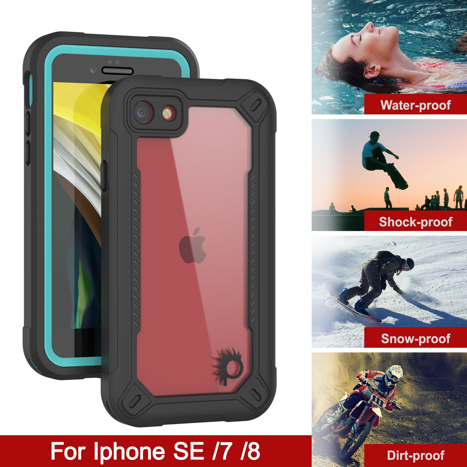iPhone 8 Waterproof IP68 Case, Punkcase [teal]  [Maximus Series] [Slim Fit] [IP68 Certified] [Shockresistant] Clear Armor Cover with Screen Protector | Ultimate Protection