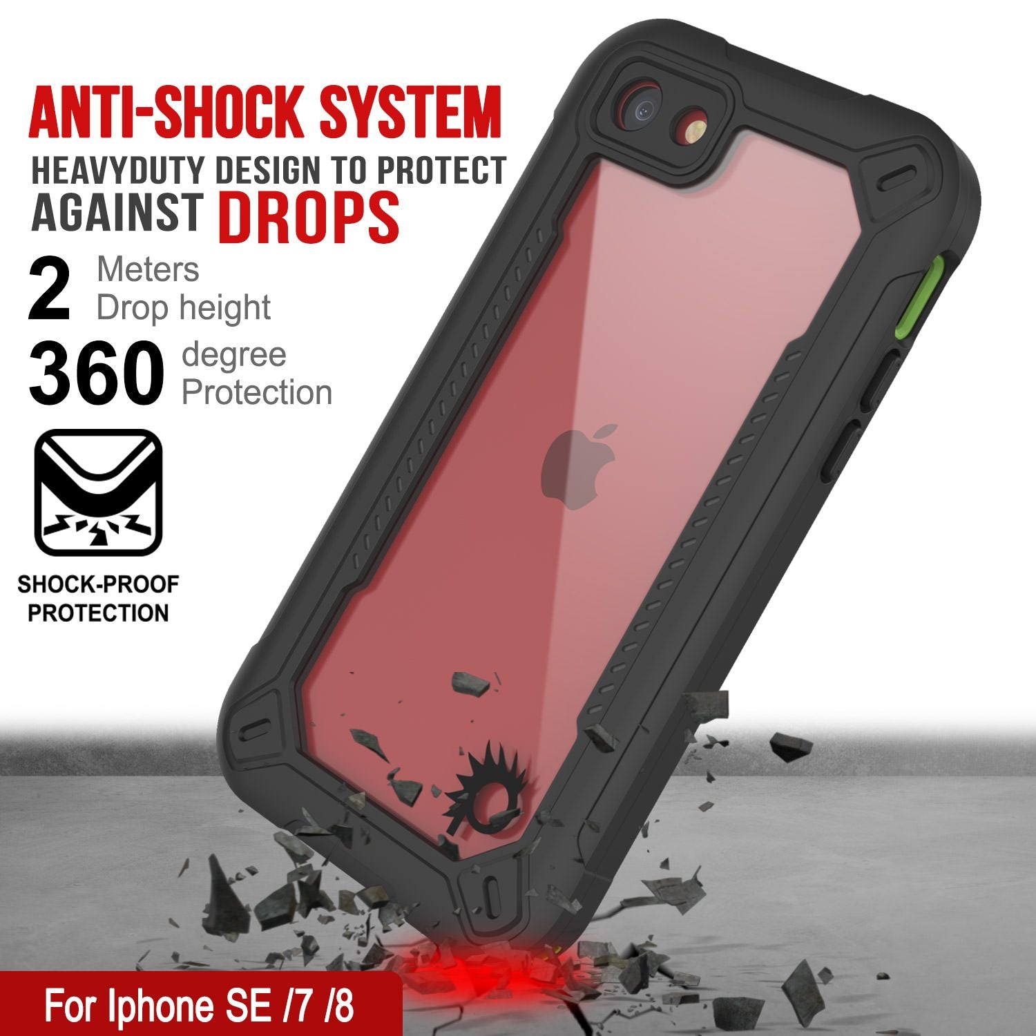 iPhone 8 Waterproof IP68 Case, Punkcase [Green]  [Maximus Series] [Slim Fit] [IP68 Certified] [Shockresistant] Clear Armor Cover with Screen Protector | Ultimate Protection