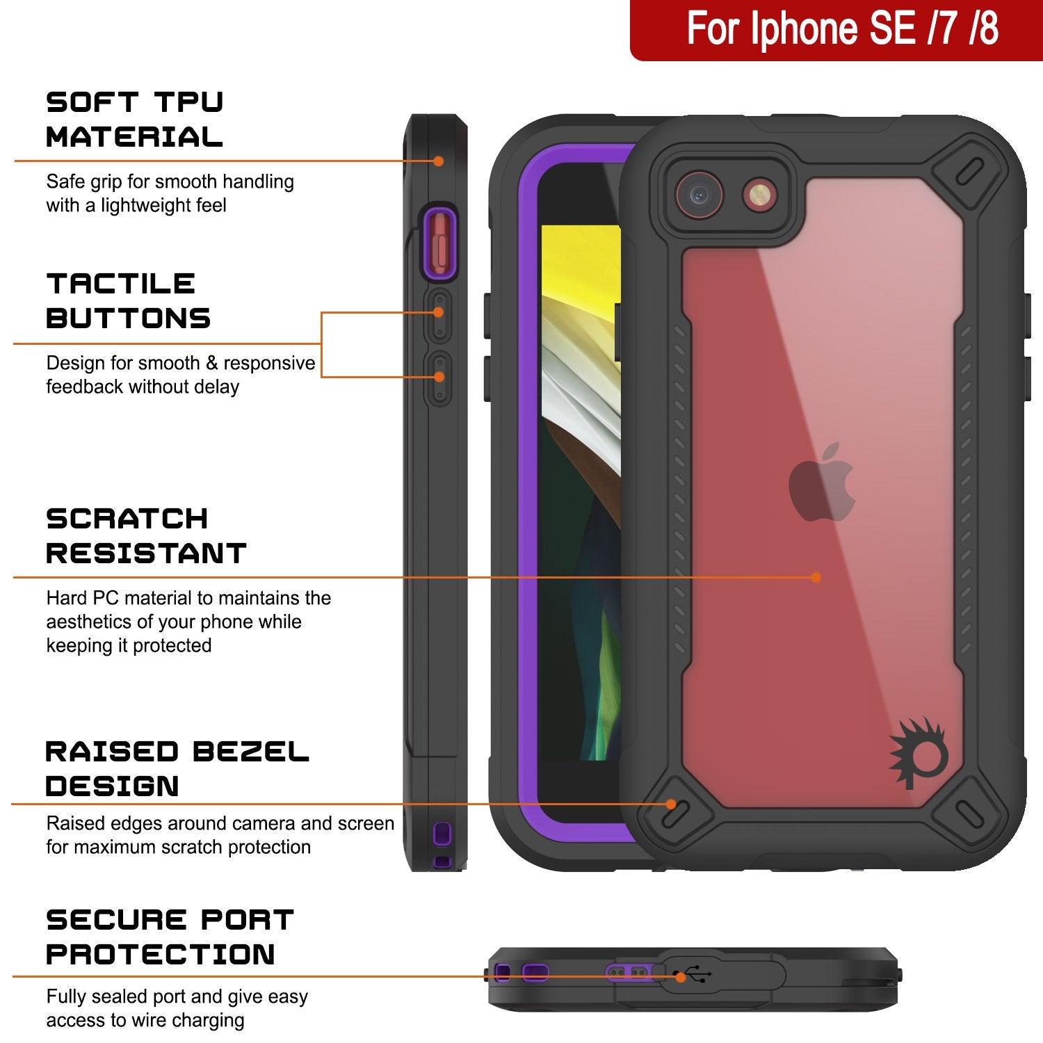 iPhone SE (4.7") Waterproof IP68 Case, Punkcase [Purple]  [Maximus Series] [Slim Fit] [IP68 Certified] [Shockresistant] Clear Armor Cover with Screen Protector | Ultimate Protection