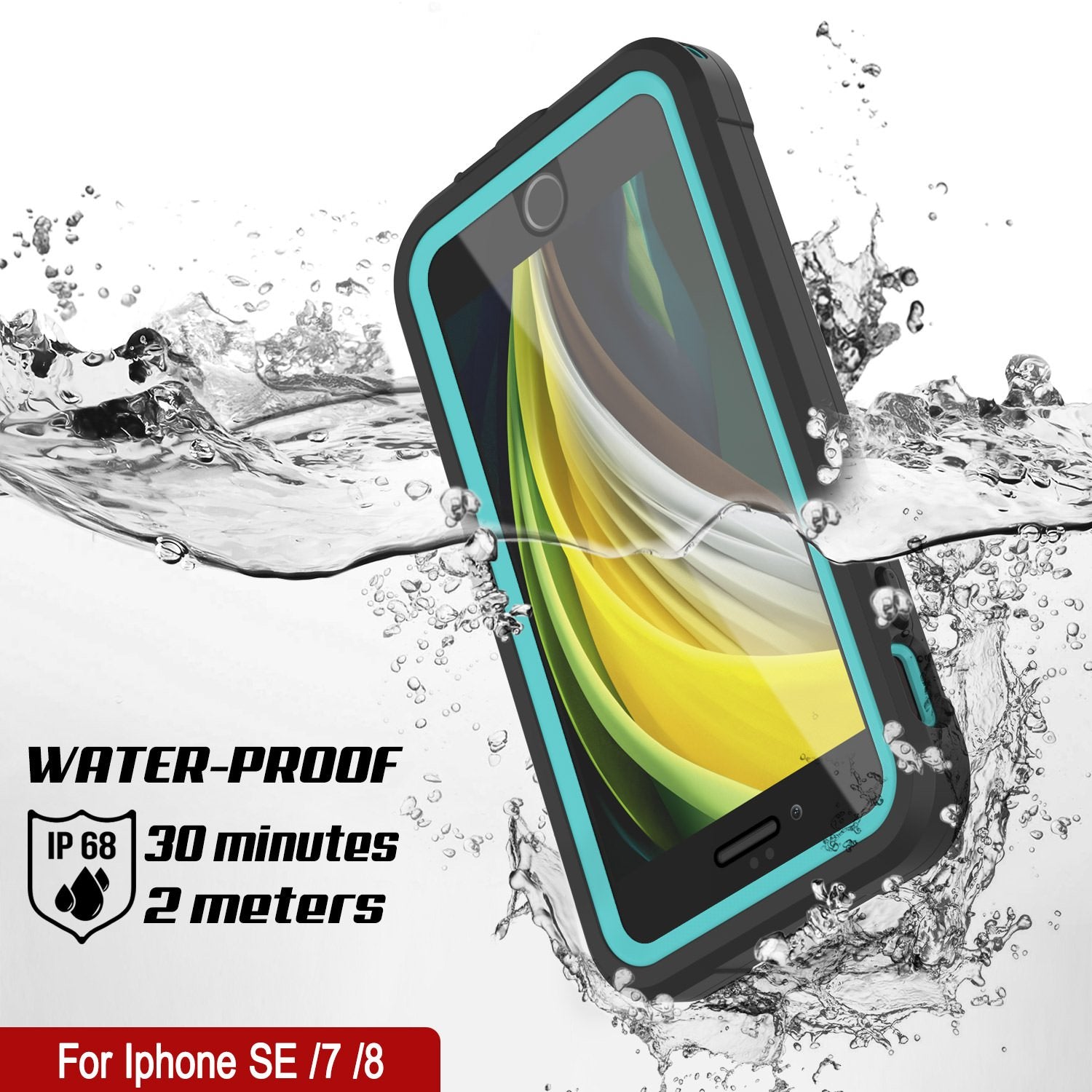 iPhone SE (4.7") Waterproof IP68 Case, Punkcase [teal]  [Maximus Series] [Slim Fit] [IP68 Certified] [Shockresistant] Clear Armor Cover with Screen Protector | Ultimate Protection