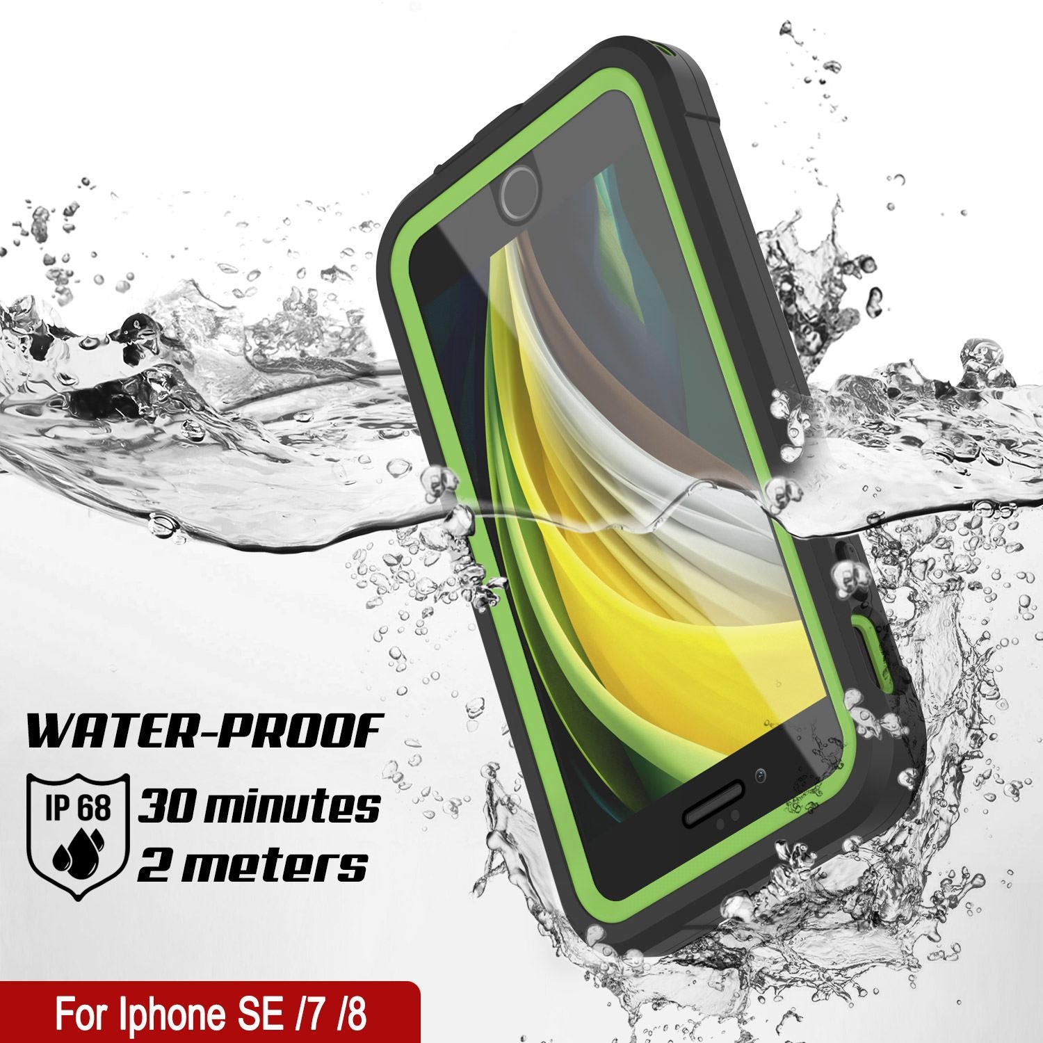 iPhone SE (4.7") Waterproof IP68 Case, Punkcase [Green]  [Maximus Series] [Slim Fit] [IP68 Certified] [Shockresistant] Clear Armor Cover with Screen Protector | Ultimate Protection