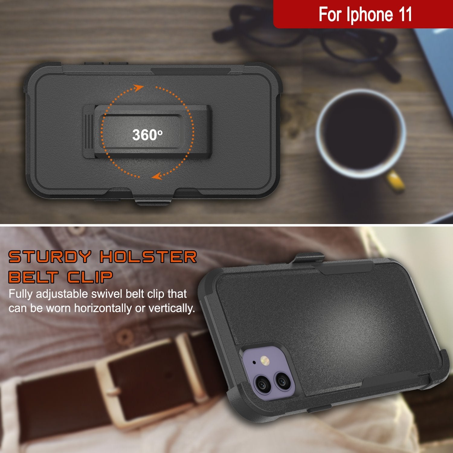 Punkcase for iPhone 11 Belt Clip Multilayer Holster Case [Patron Series] [Black]