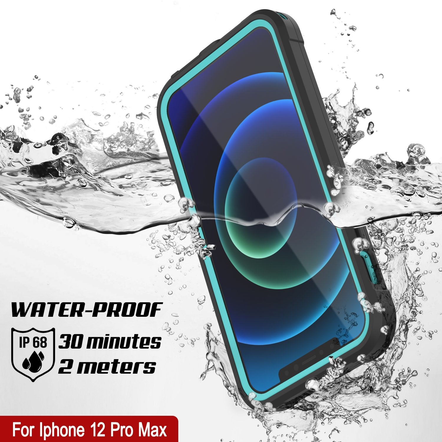 iPhone 12 Pro Max Waterproof IP68 Case, Punkcase [teal]  [Maximus Series] [Slim Fit] [IP68 Certified] [Shockresistant] Clear Armor Cover with Screen Protector | Ultimate Protection