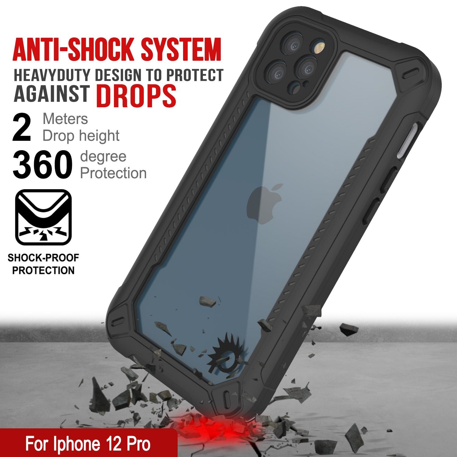 iPhone 12 Pro Waterproof IP68 Case, Punkcase [white]  [Maximus Series] [Slim Fit] [IP68 Certified] [Shockresistant] Clear Armor Cover with Screen Protector | Ultimate Protection
