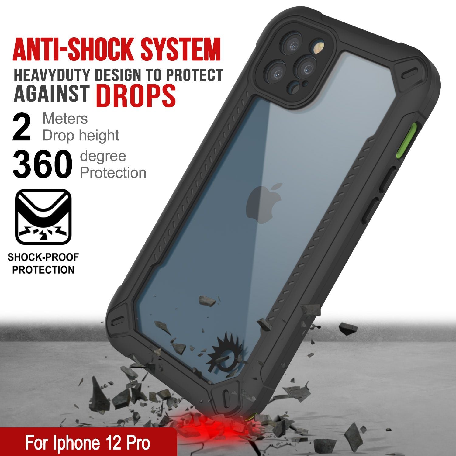 iPhone 12 Pro Waterproof IP68 Case, Punkcase [Green]  [Maximus Series] [Slim Fit] [IP68 Certified] [Shockresistant] Clear Armor Cover with Screen Protector | Ultimate Protection