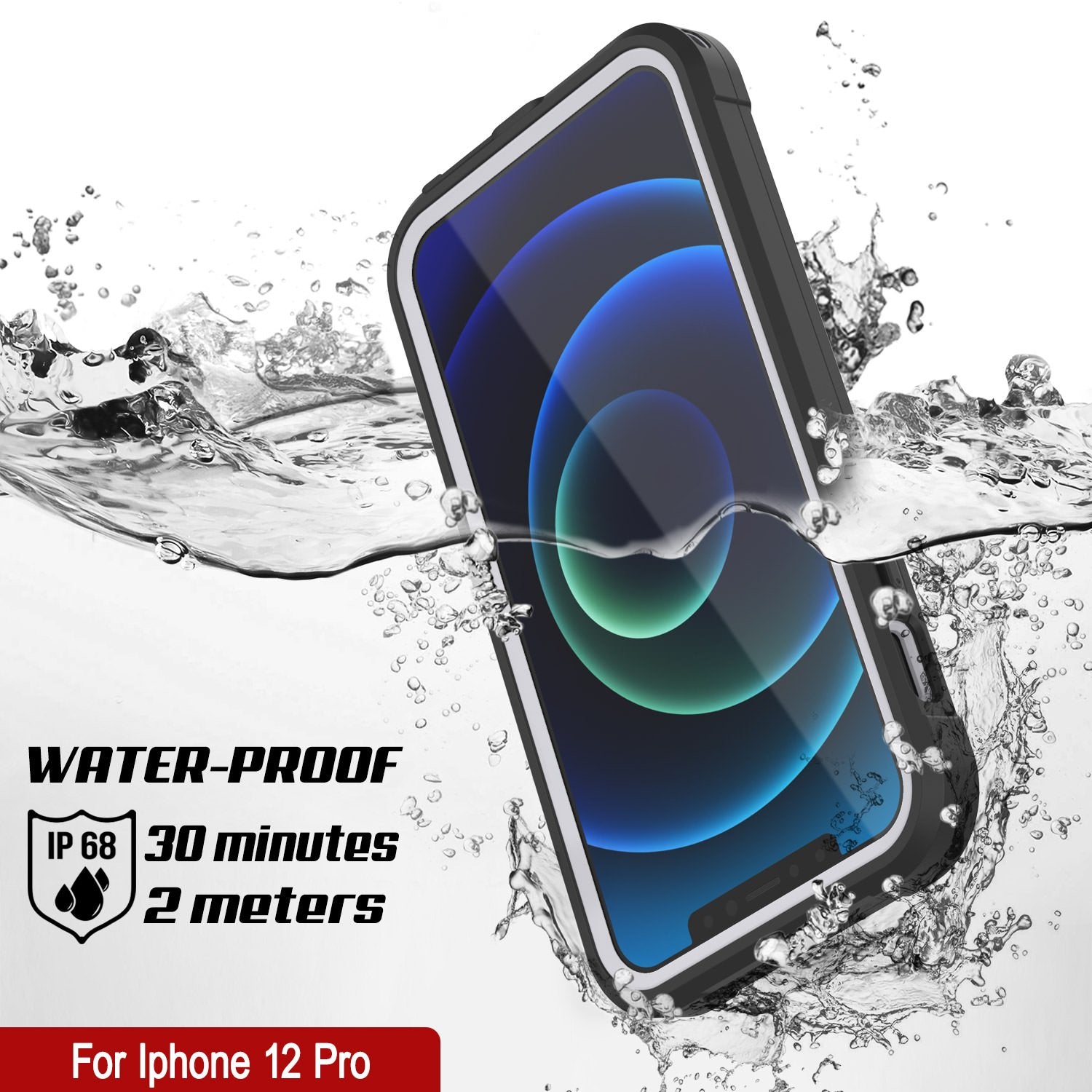 iPhone 12 Pro Waterproof IP68 Case, Punkcase [white]  [Maximus Series] [Slim Fit] [IP68 Certified] [Shockresistant] Clear Armor Cover with Screen Protector | Ultimate Protection