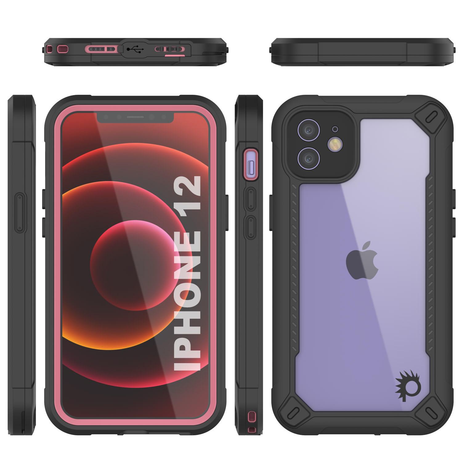 iPhone 12 Waterproof IP68 Case, Punkcase [pink]  [Maximus Series] [Slim Fit] [IP68 Certified] [Shockresistant] Clear Armor Cover with Screen Protector | Ultimate Protection