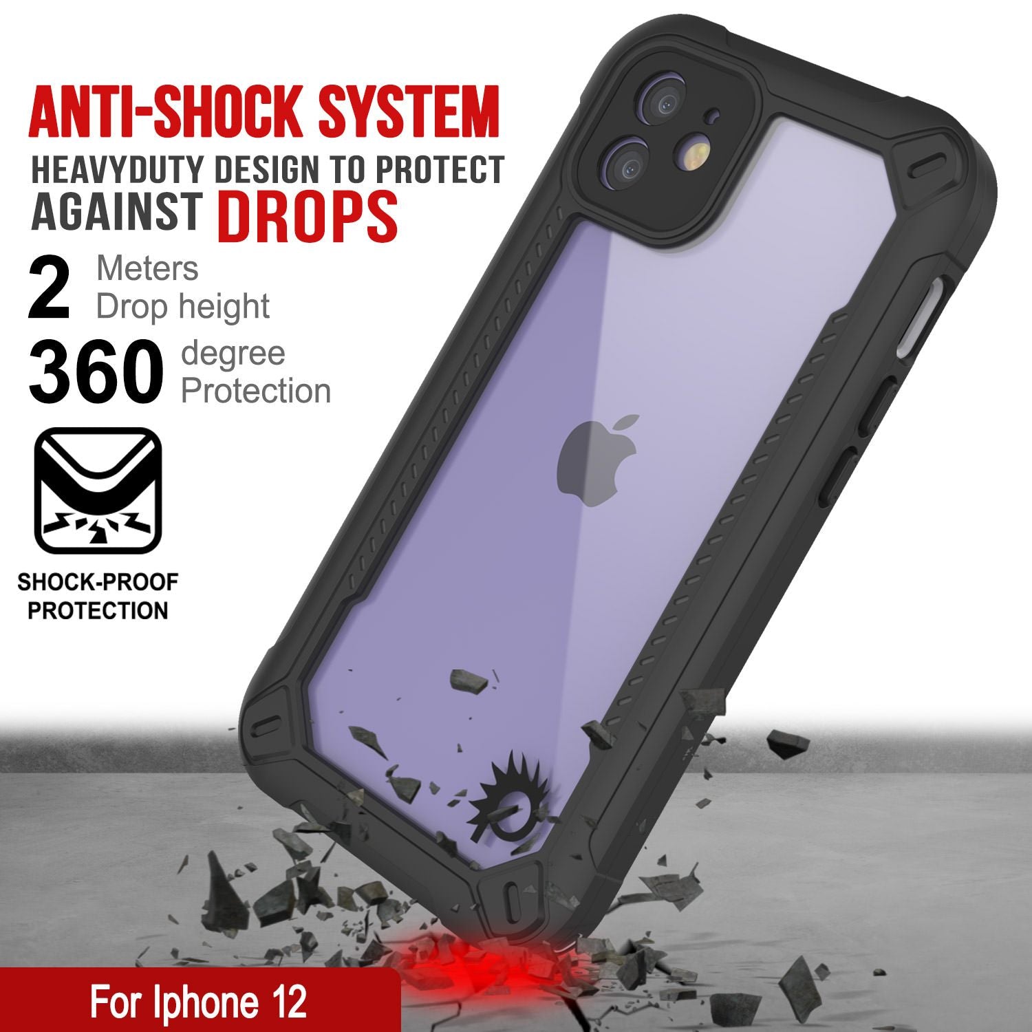 iPhone 12 Waterproof IP68 Case, Punkcase [white]  [Maximus Series] [Slim Fit] [IP68 Certified] [Shockresistant] Clear Armor Cover with Screen Protector | Ultimate Protection