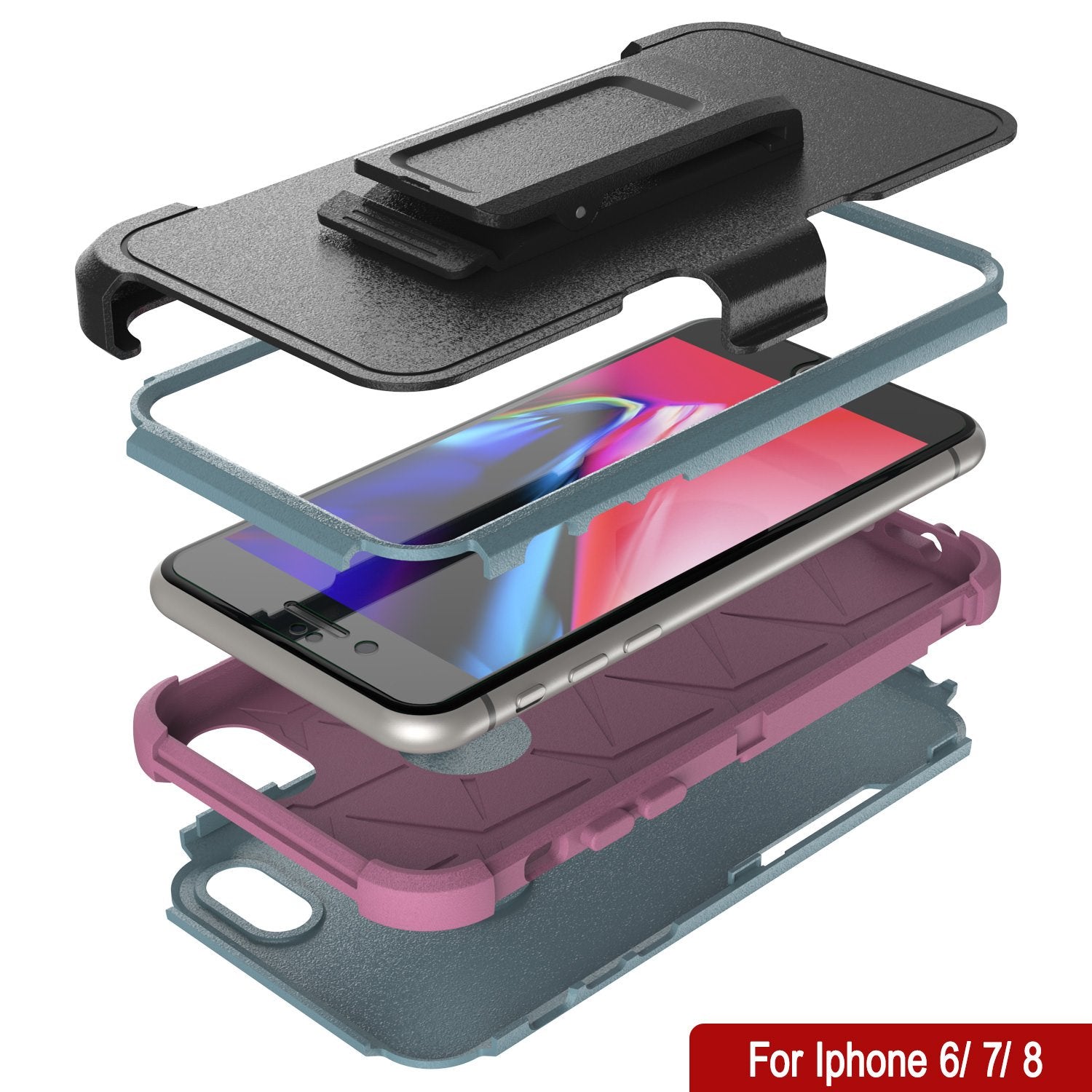 Punkcase for iPhone 8 Belt Clip Multilayer Holster Case [Patron Series] [Mint-Pink]