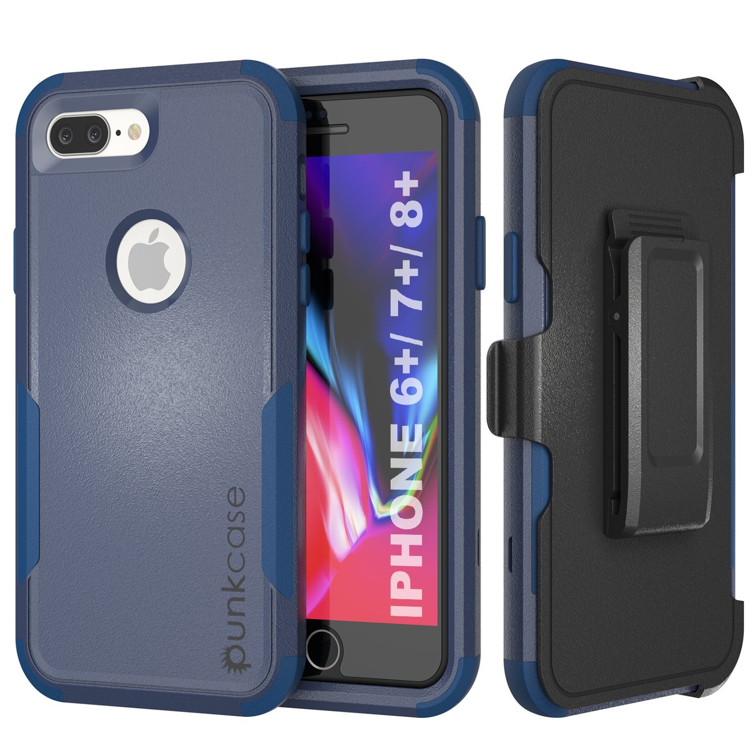 Punkcase for iPhone 8+ Plus Belt Clip Multilayer Holster Case [Patron Series] [Navy]
