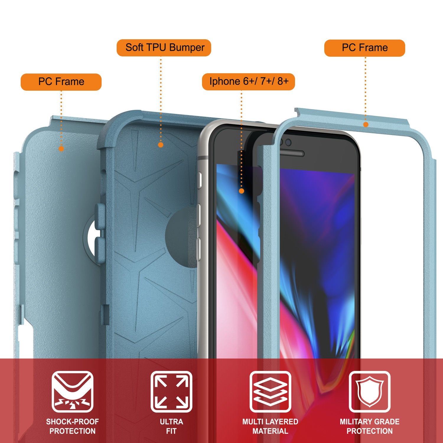 Punkcase for iPhone 8+ Plus Belt Clip Multilayer Holster Case [Patron Series] [Mint]