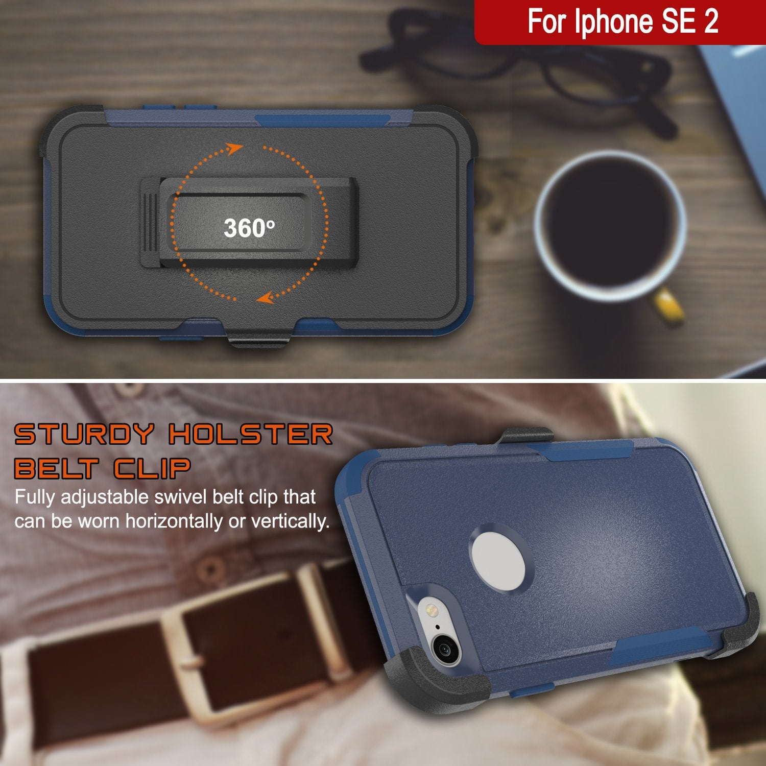 Punkcase for iPhone SE Belt Clip Multilayer Holster Case [Patron Series] [Navy]