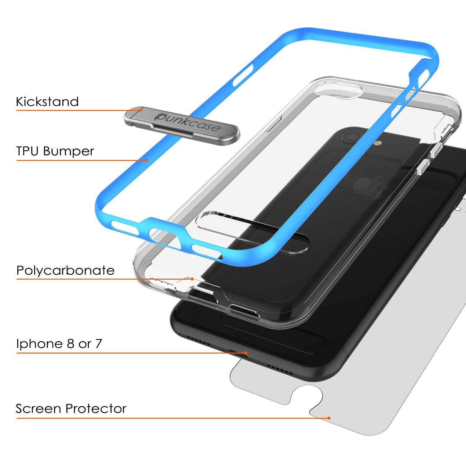 PunkCase iPhone 8 Lucid 3.0 Screen Protector W/ Anti-Shock Case [Blue]