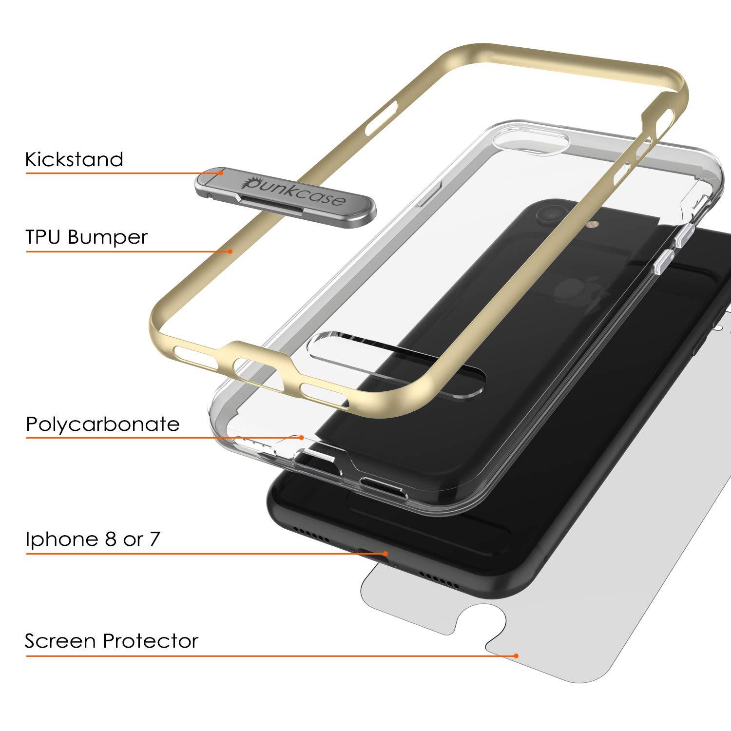 PunkCase iPhone 8 Lucid 3.0 Screen Protector W/ Anti-Shock Case [Gold]