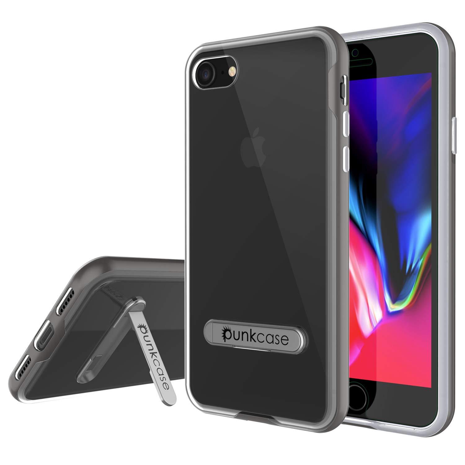 PunkCase iPhone 8 Lucid 3.0 Screen Protector W/ Anti-Shock Case [Grey]