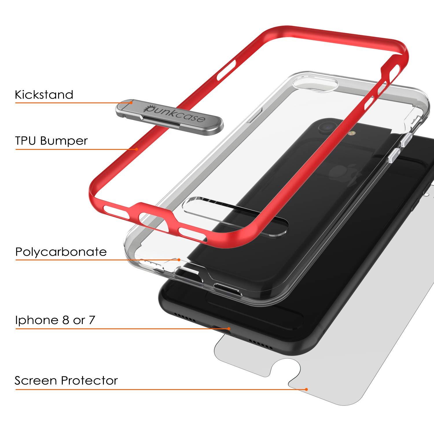 PunkCase iPhone 8 Lucid 3.0 Screen Protector W/ Anti-Shock Case [Red]