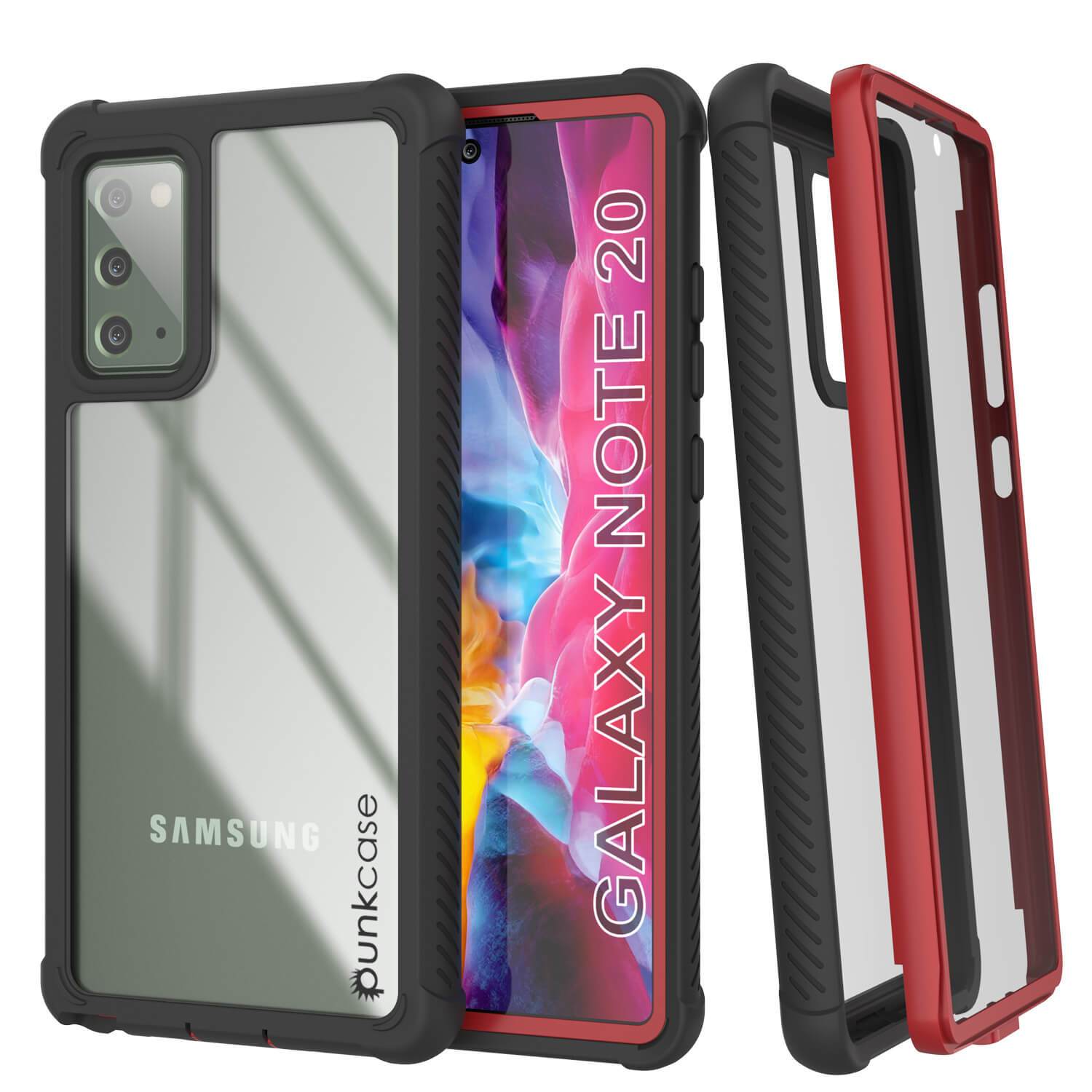 Punkcase Galaxy Note 20 Case, [Spartan Series] Red Rugged Heavy Duty Cover W/Built in Screen Protector
