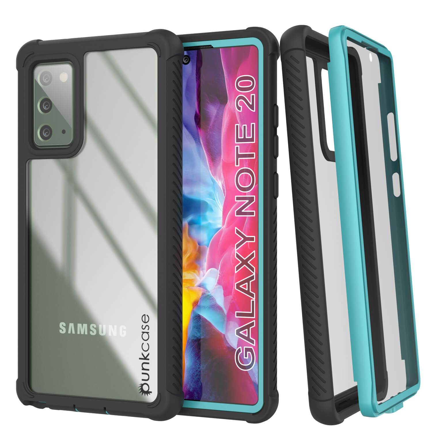 Punkcase Galaxy Note 20 Case, [Spartan Series] Teal Rugged Heavy Duty Cover W/Built in Screen Protector