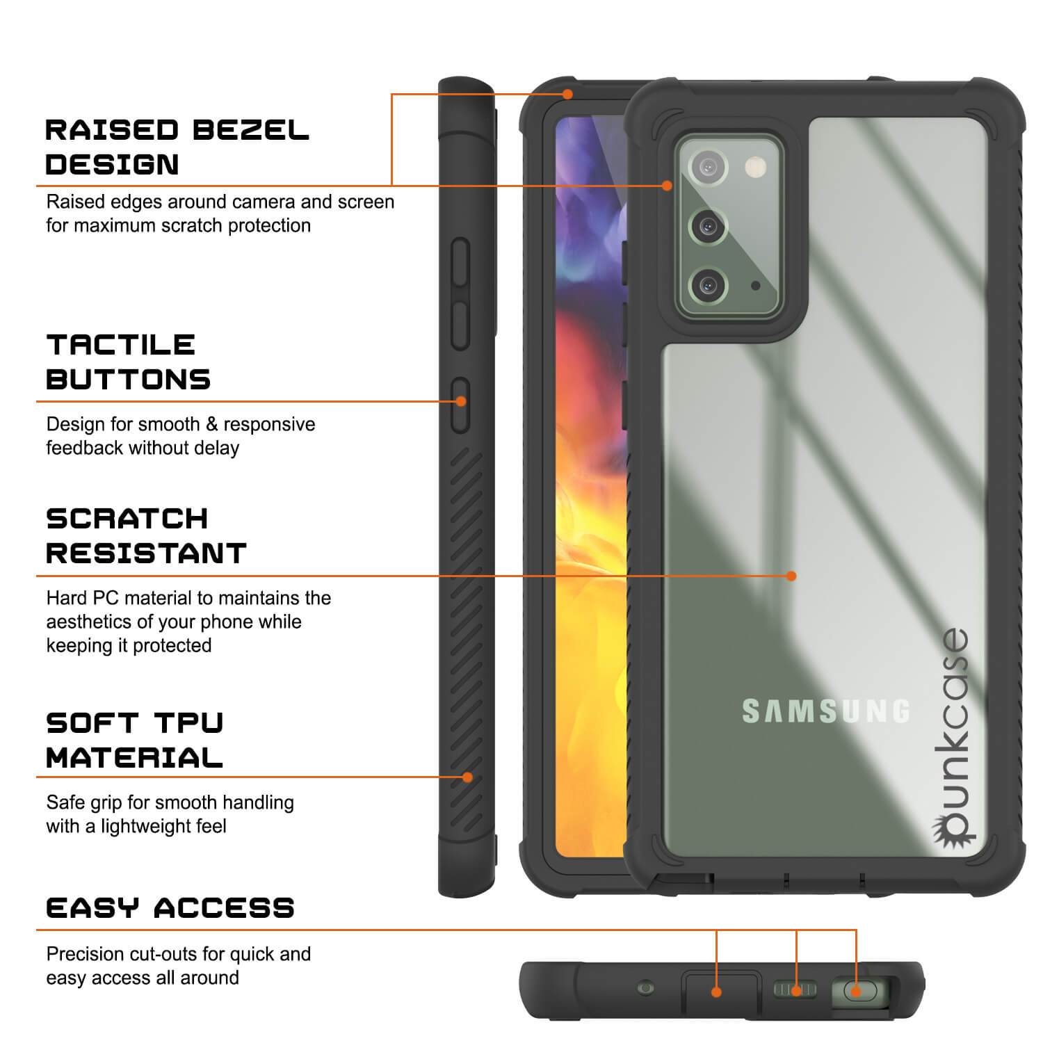 Punkcase Galaxy Note 20 Case, [Spartan Series] Clear Rugged Heavy Duty Cover W/Built in Screen Protector