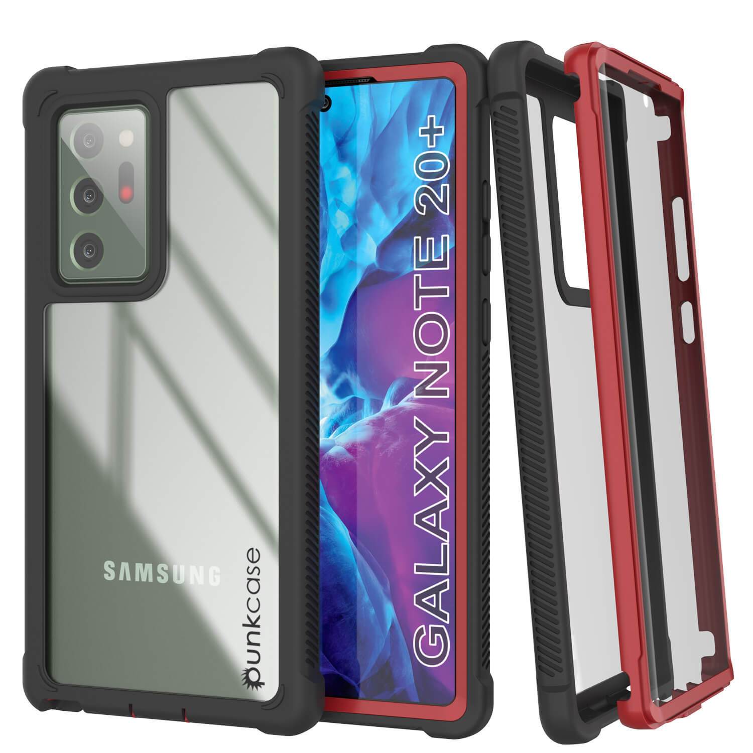 Punkcase Galaxy Note 20 Ultra Case, [Spartan Series] Red Rugged Heavy Duty Cover W/Built in Screen Protector