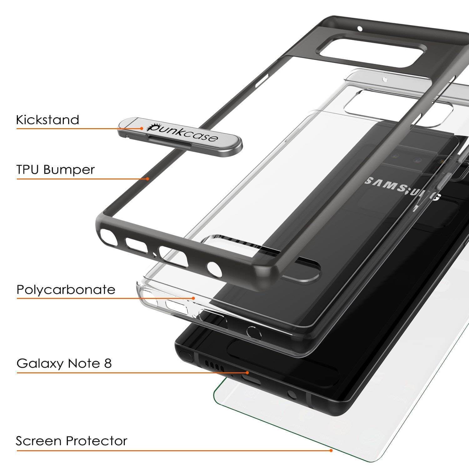 Capinha de Armadura Lucid 3.0 Punksase para Galaxy Note 8 com Suporte Integrado e Película de Proteção  [Ouro]