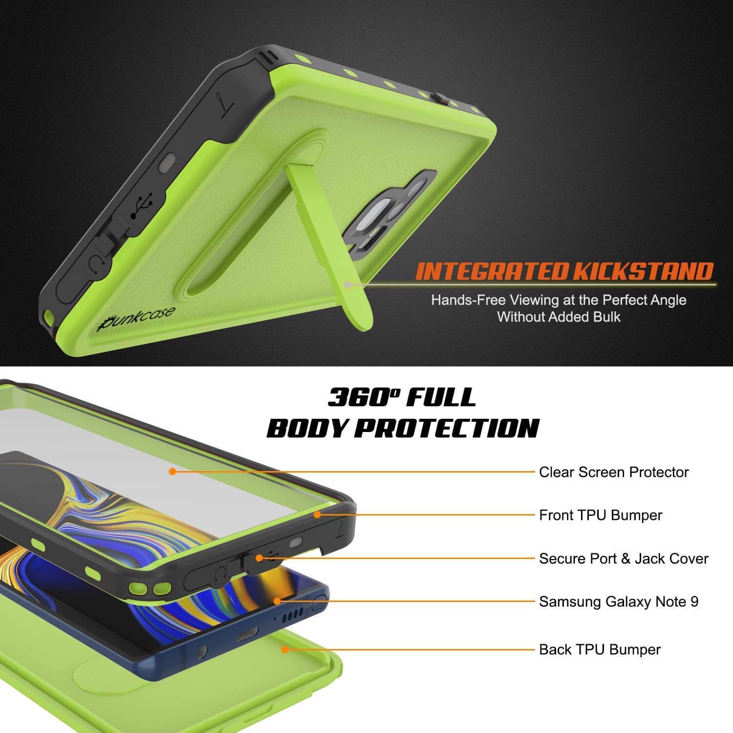 PunkCase Galaxy Note 9 Waterproof Case, [KickStud Series] Armor Cover [Light-Green]