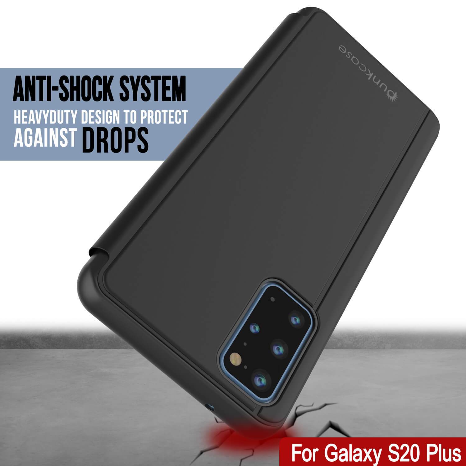 Punkcase Galaxy S20+ Plus Reflector Case Protective Flip Cover [Black]