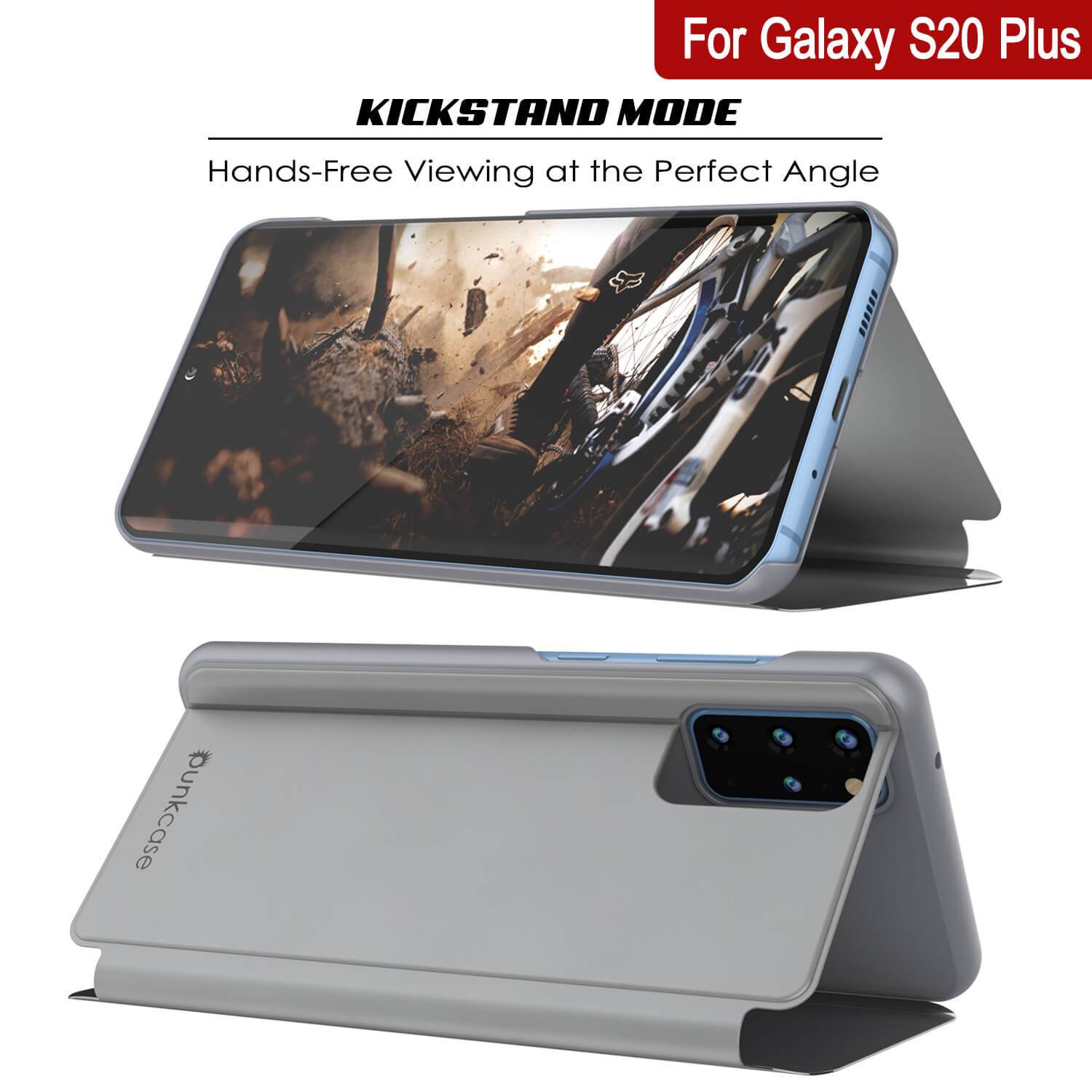 Punkcase Galaxy S20+ Plus Reflector Case Protective Flip Cover [Silver]