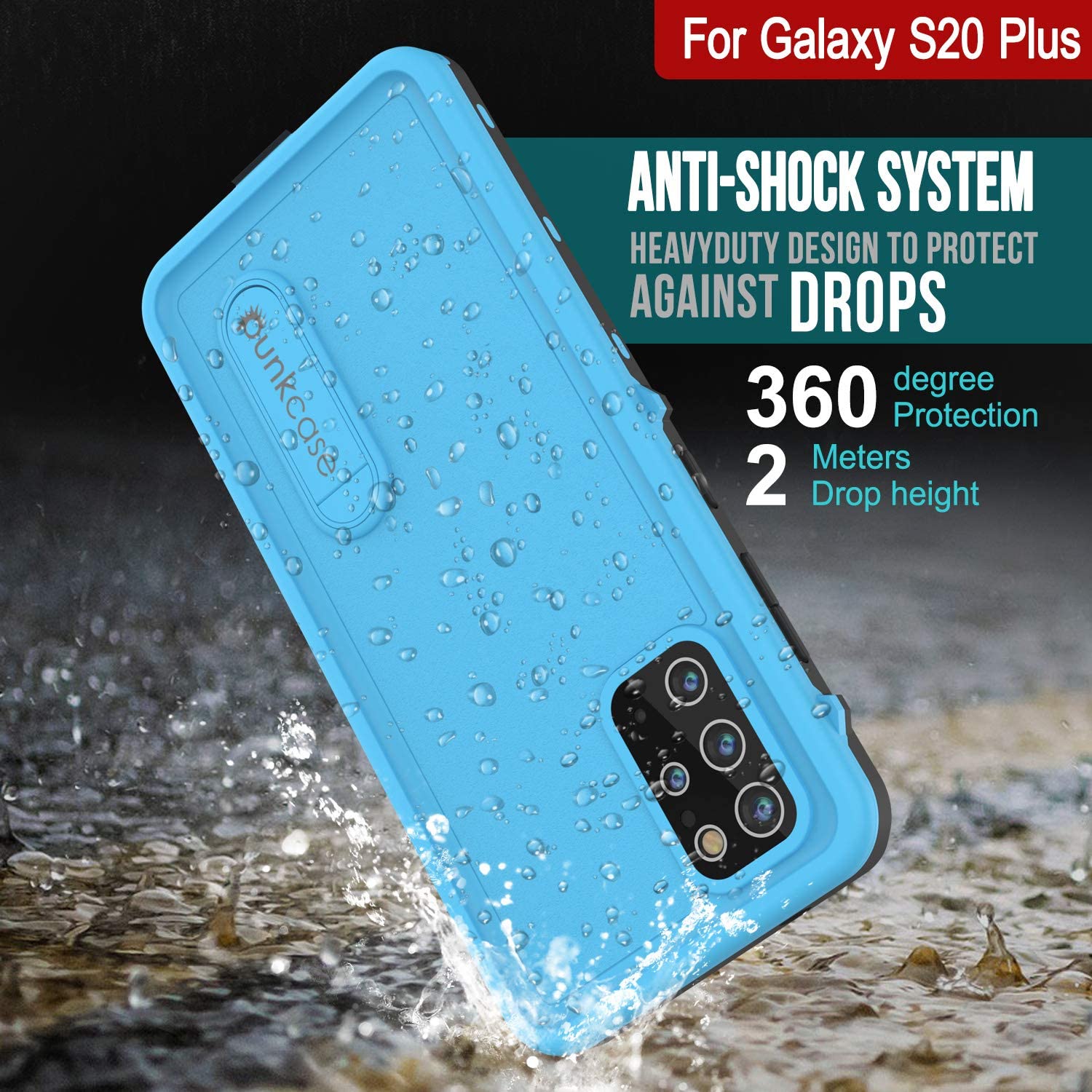 Galaxy S20+ Plus Waterproof Case, Punkcase [KickStud Series] Armor Cover [Light Blue]
