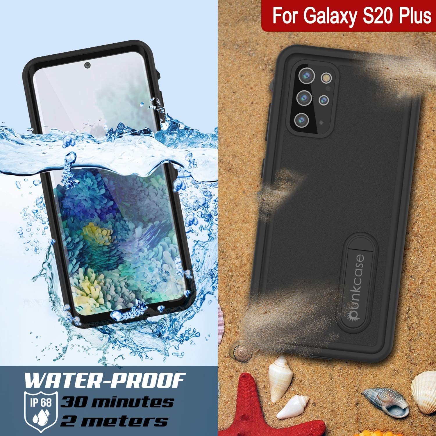 Galaxy S20+ Plus Waterproof Case, Punkcase [KickStud Series] Armor Cover [Black]