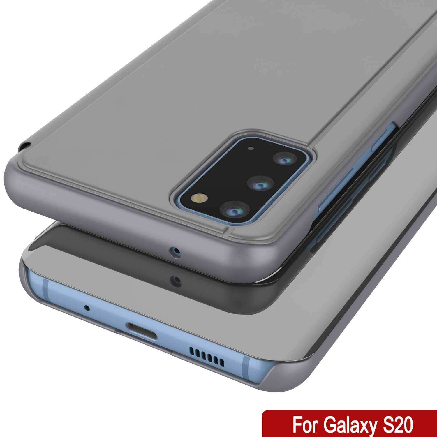 Punkcase Galaxy S20 Reflector Case Protective Flip Cover [Silver]