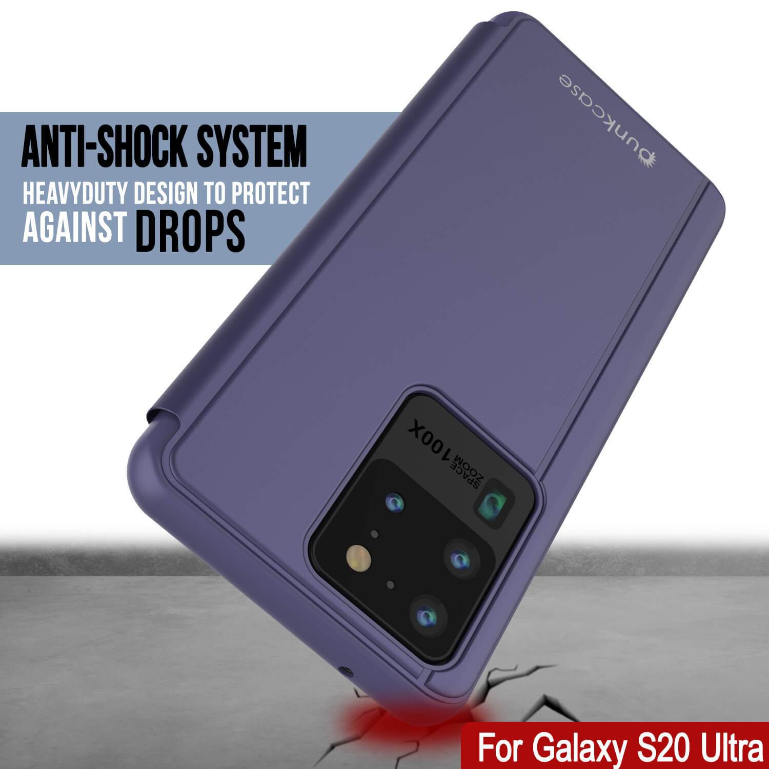 Punkcase Galaxy S20 Ultra Reflector Case Protective Flip Cover [Purple]