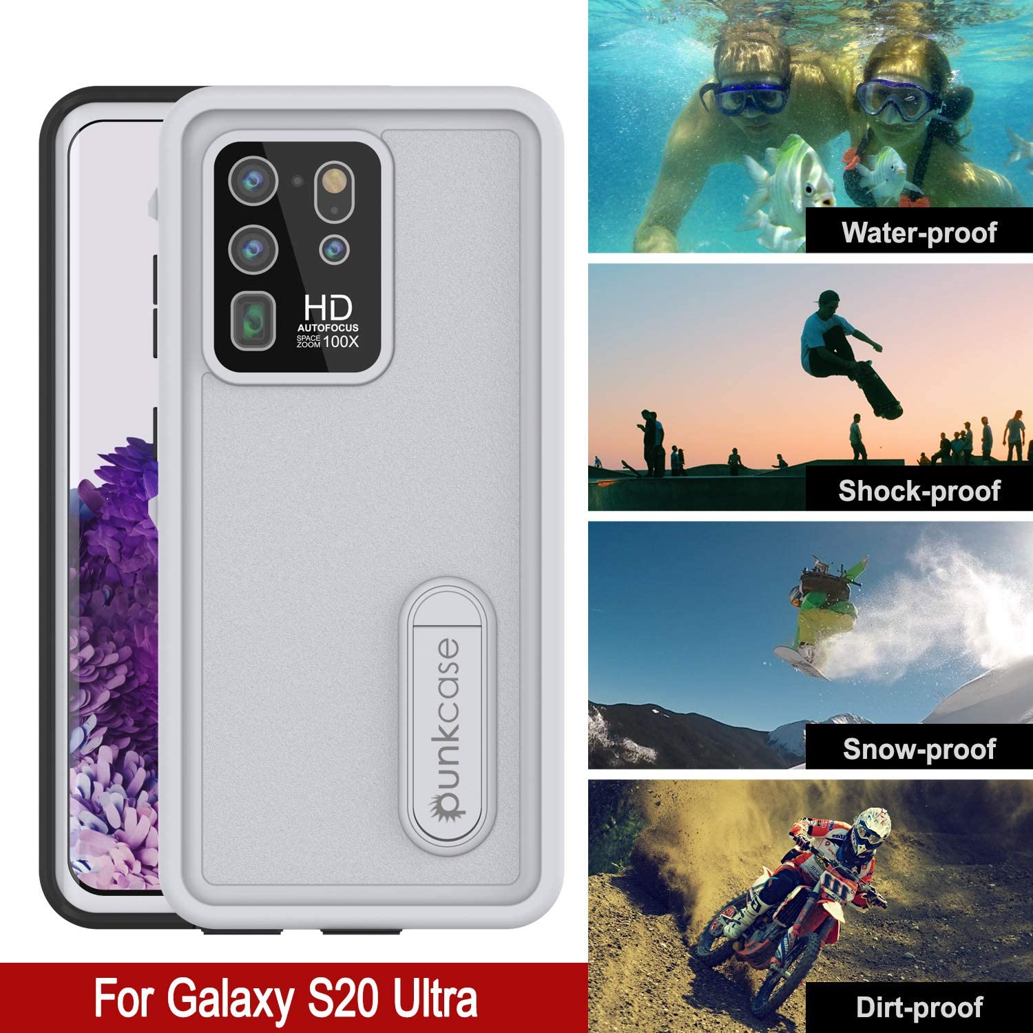 Galaxy S20 Ultra Waterproof Case, Punkcase [KickStud Series] Armor Cover [White]