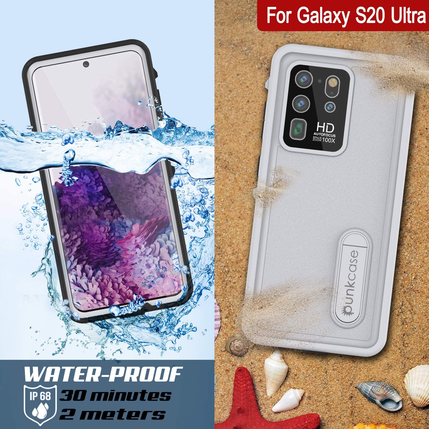 Galaxy S20 Ultra Waterproof Case, Punkcase [KickStud Series] Armor Cover [White]