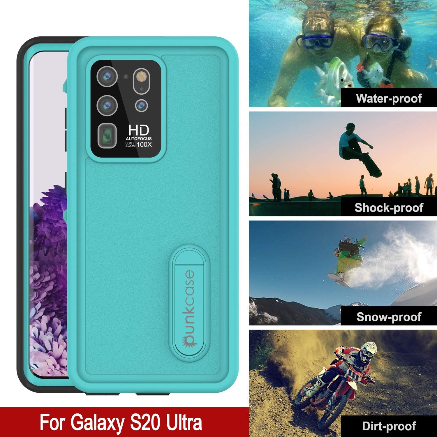 Galaxy S20 Ultra Waterproof Case, Punkcase [KickStud Series] Armor Cover [Teal]