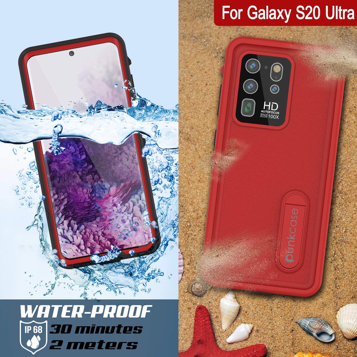 Galaxy S20 Ultra Waterproof Case, Punkcase [KickStud Series] Armor Cover [Red]