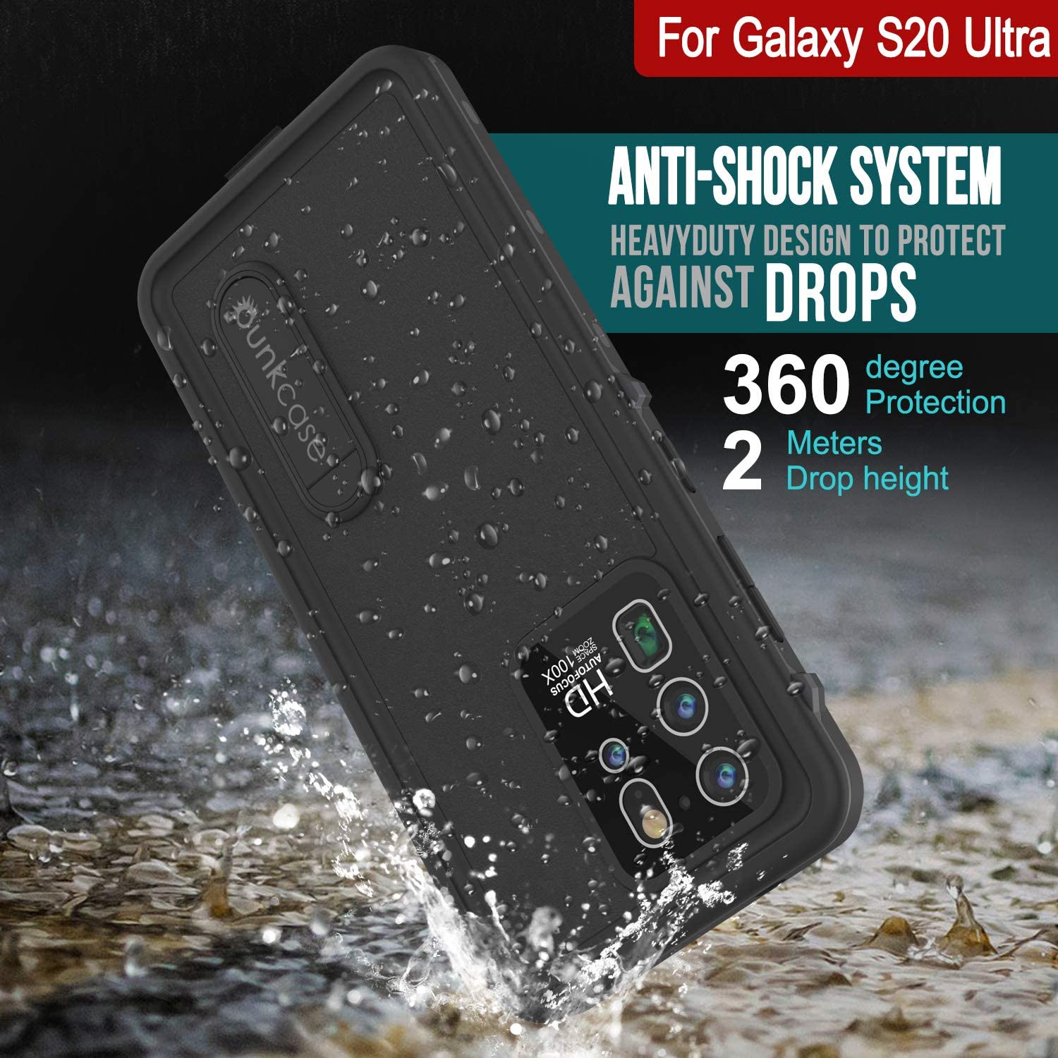 Galaxy S20 Ultra Waterproof Case, Punkcase [KickStud Series] Armor Cover [Black]