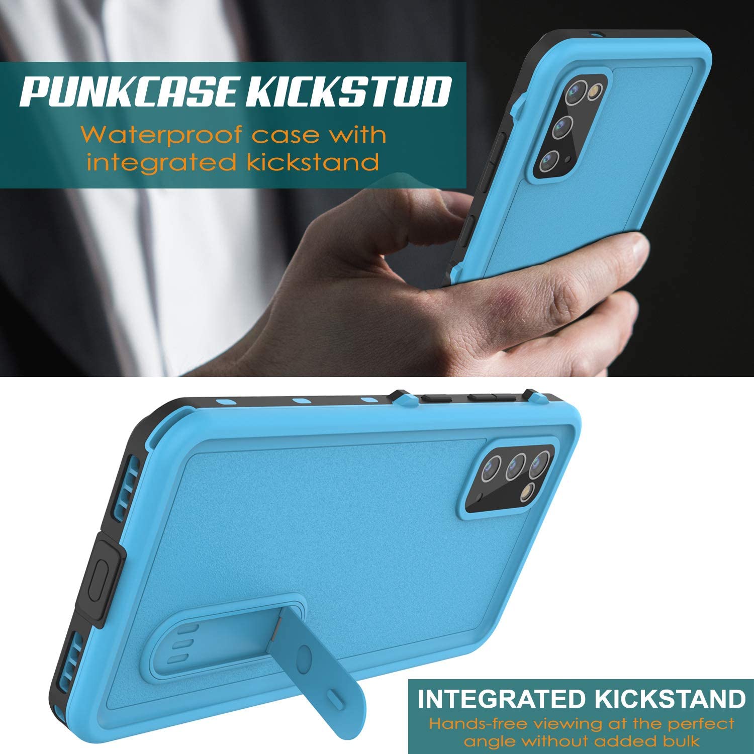 Galaxy S20 Waterproof Case, Punkcase [KickStud Series] Armor Cover [Light Blue]