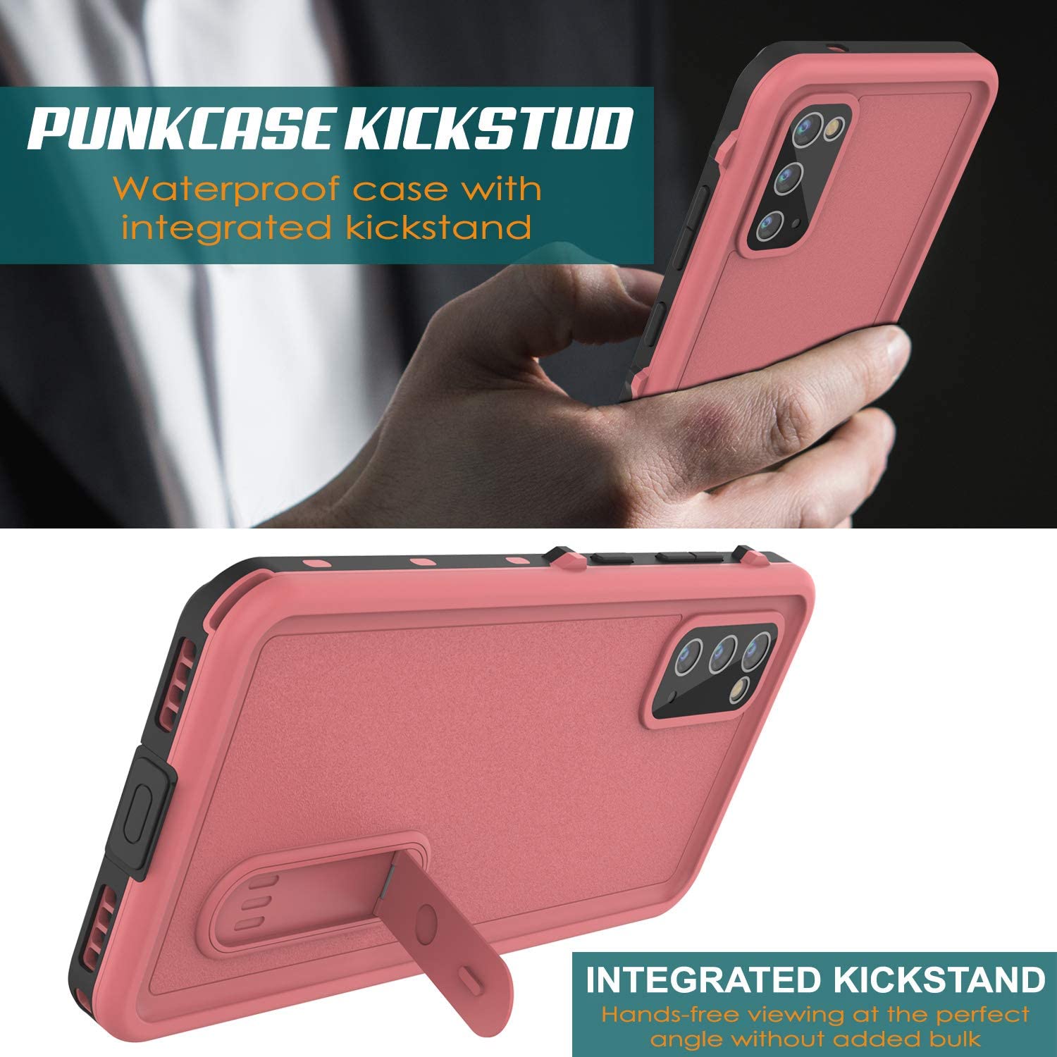 Galaxy S20 Waterproof Case, Punkcase [KickStud Series] Armor Cover [Pink]