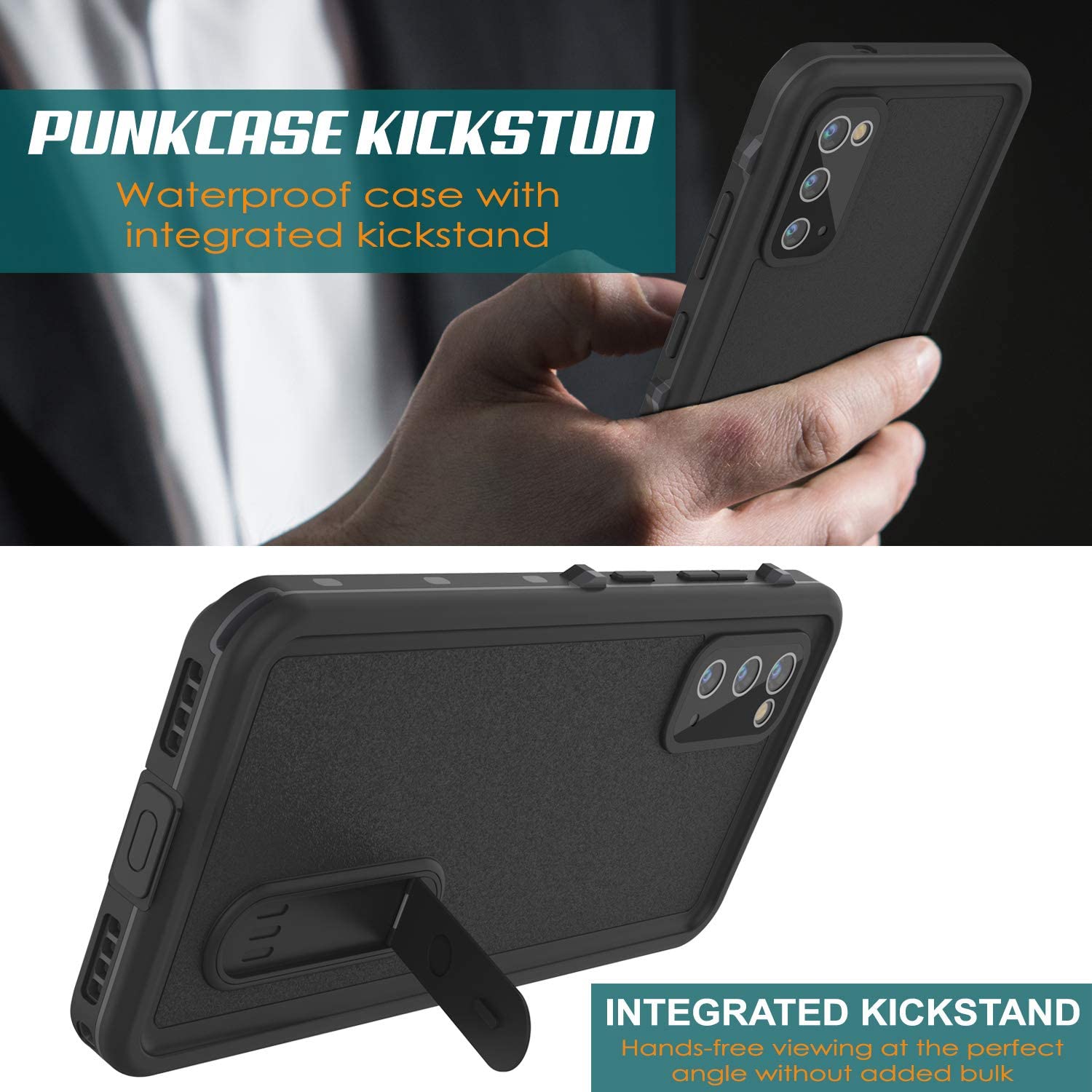 Galaxy S20 Waterproof Case, Punkcase [KickStud Series] Armor Cover [Black]