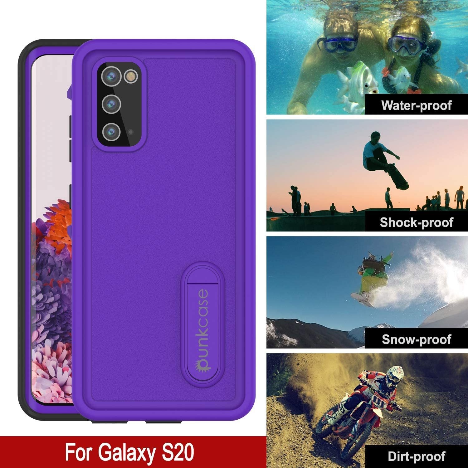 Galaxy S20 Waterproof Case, Punkcase [KickStud Series] Armor Cover [Purple]
