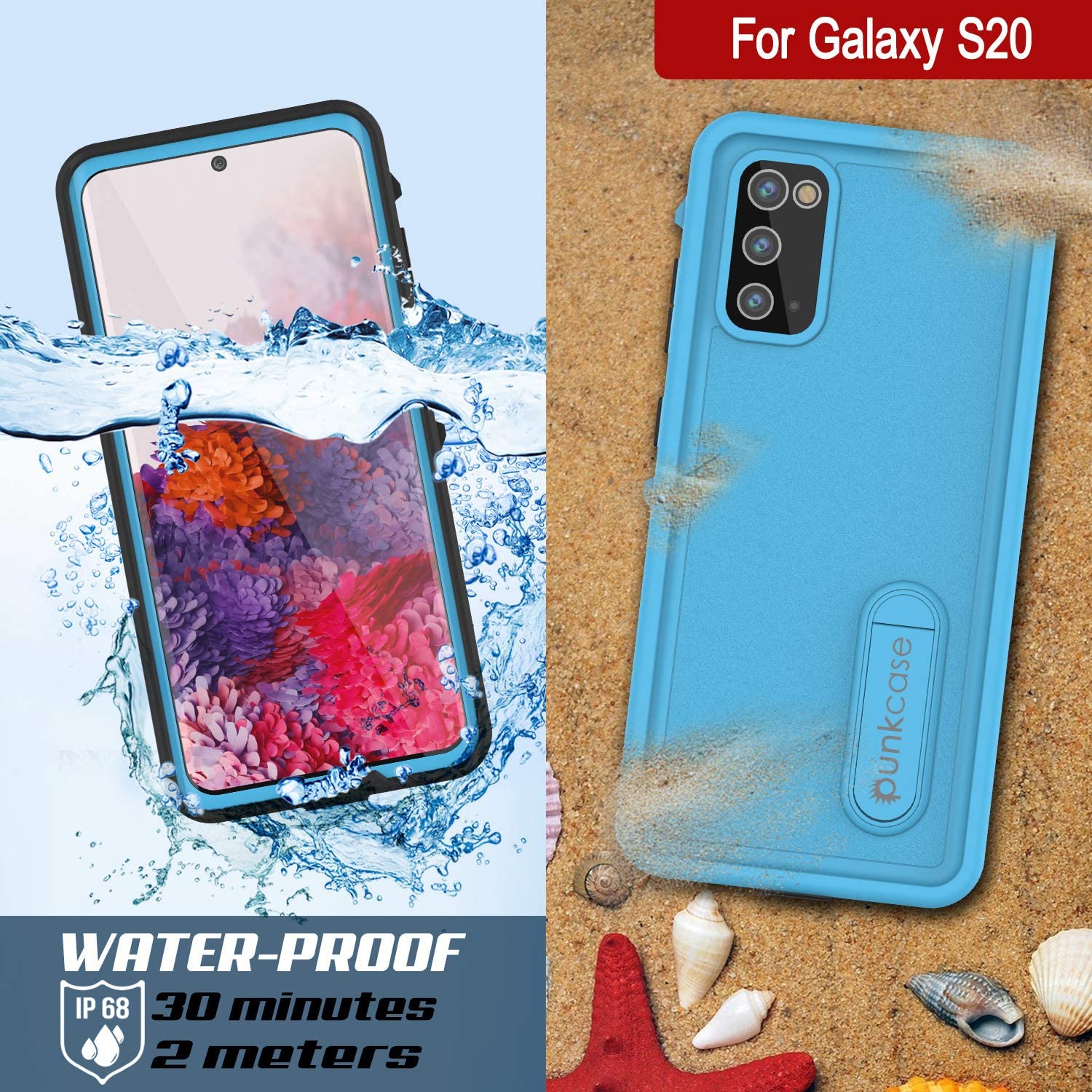 Galaxy S20 Waterproof Case, Punkcase [KickStud Series] Armor Cover [Light Blue]