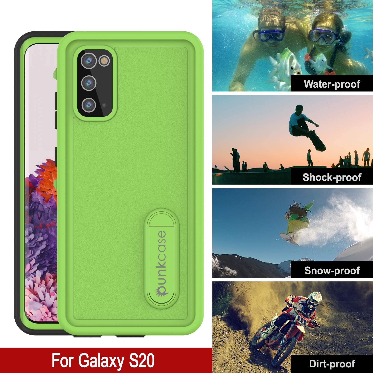 Galaxy S20 Waterproof Case, Punkcase [KickStud Series] Armor Cover [Light Green]
