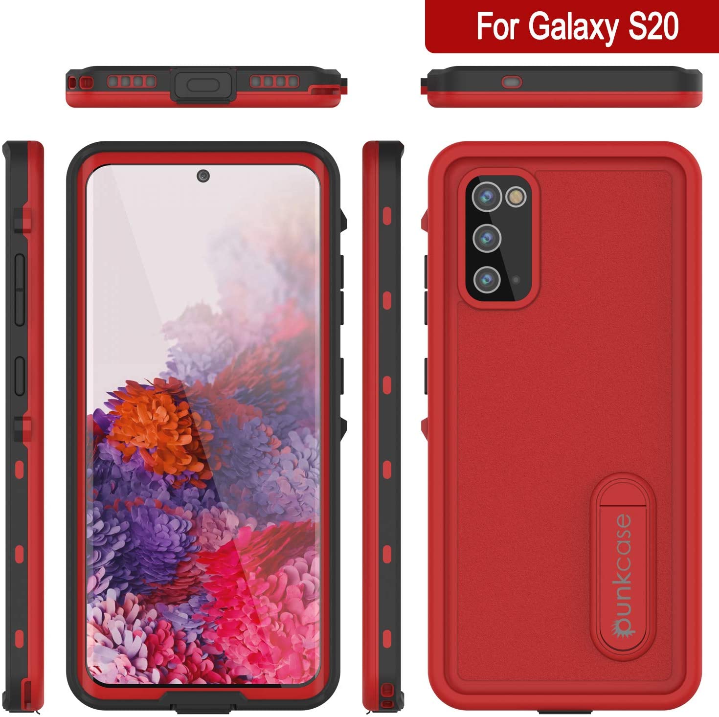 Galaxy S20 Waterproof Case, Punkcase [KickStud Series] Armor Cover [Red]