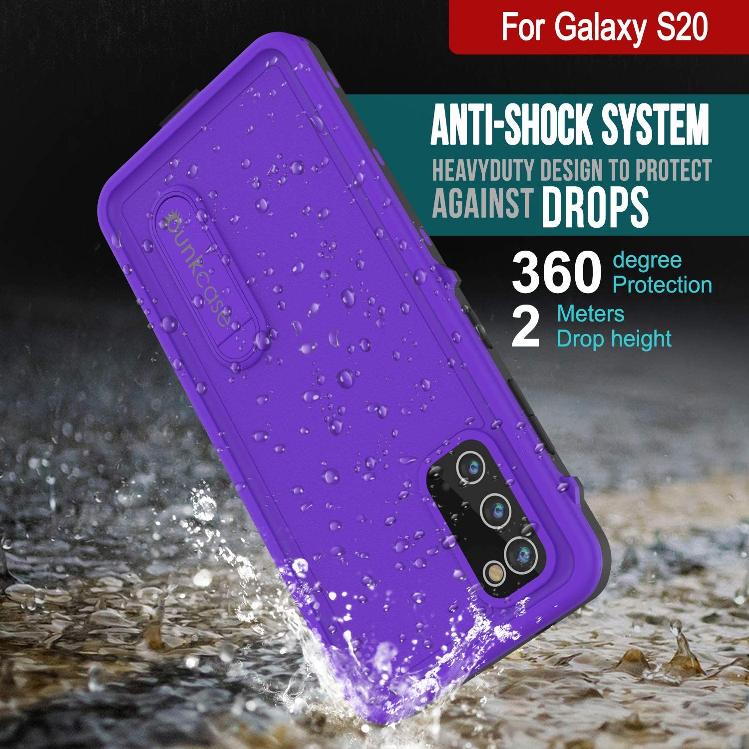 Galaxy S20 Waterproof Case, Punkcase [KickStud Series] Armor Cover [Purple]