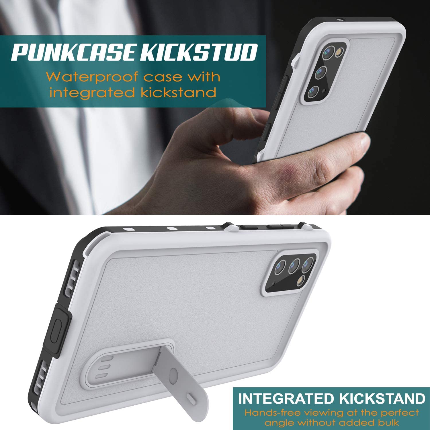 Galaxy S20 Waterproof Case, Punkcase [KickStud Series] Armor Cover [White]