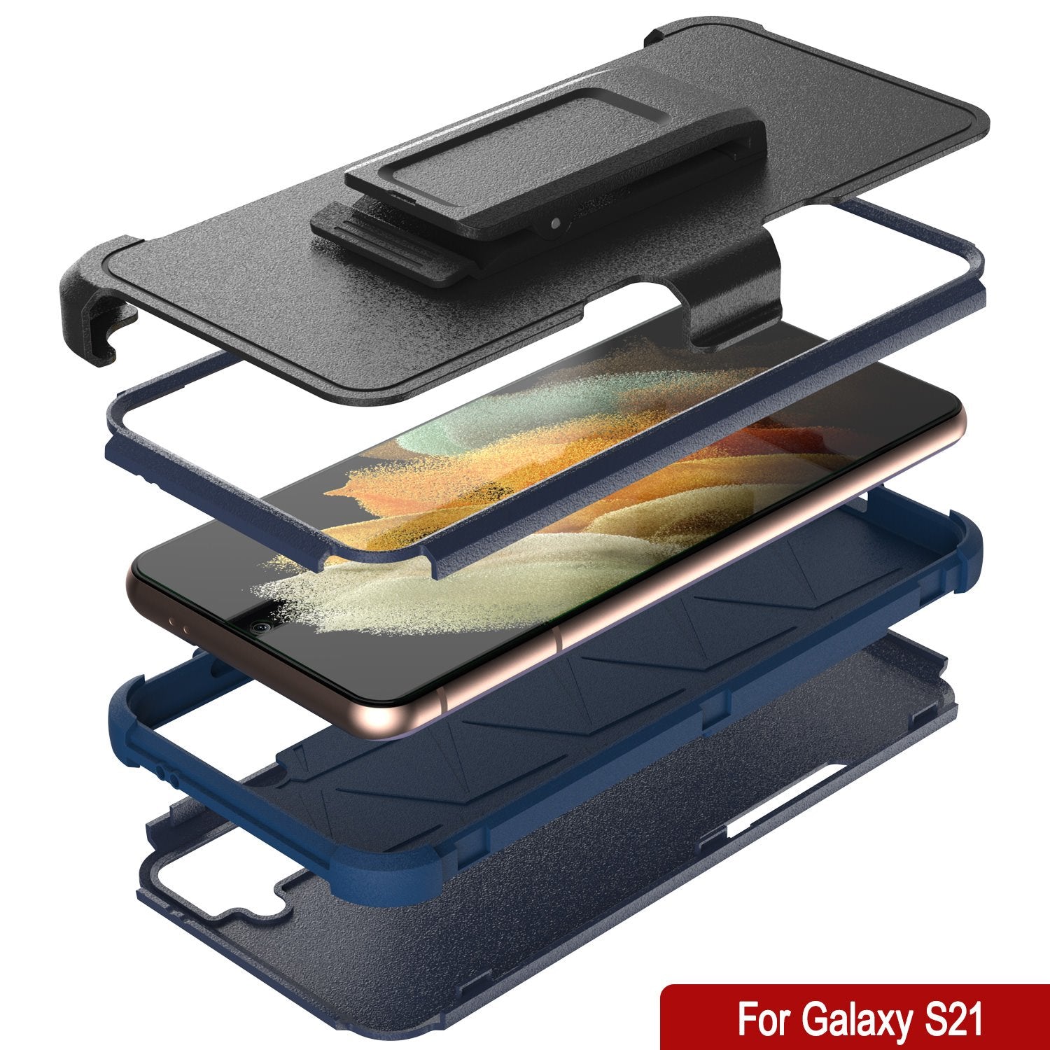 Punkcase for Galaxy S21 5G Belt Clip Multilayer Holster Case [Patron Series] [Navy]