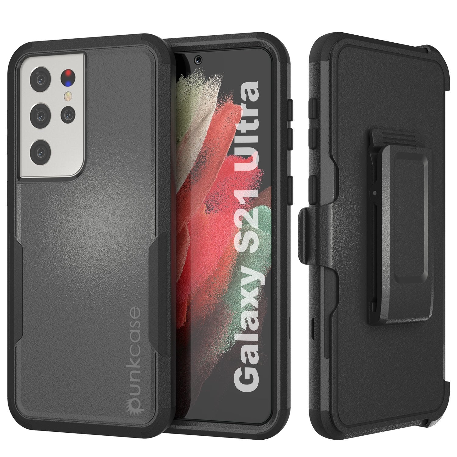 Punkcase for Galaxy S21 Ultra 5G Belt Clip Multilayer Holster Case [Patron Series] [Black]