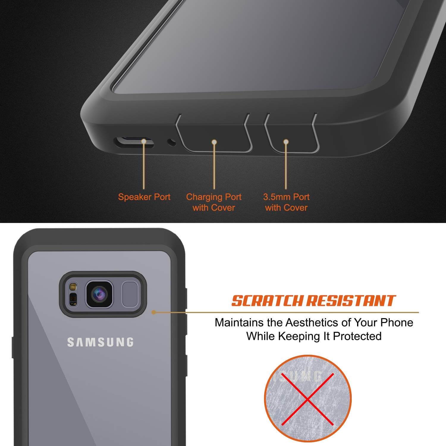 PunkCase Galaxy S8+ Plus Case, [Spartan Series] Clear Rugged Heavy Duty Cover W/Built in Screen Protector [Black]